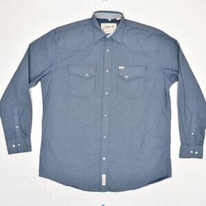 Rafter C Men Pearl Snap Shirt Geometric Long Sleeve Cotton Blue Size M Pro Flex
